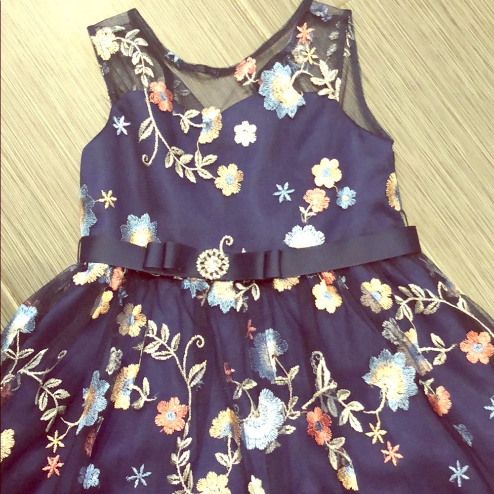 Navy Floral Girls Dress